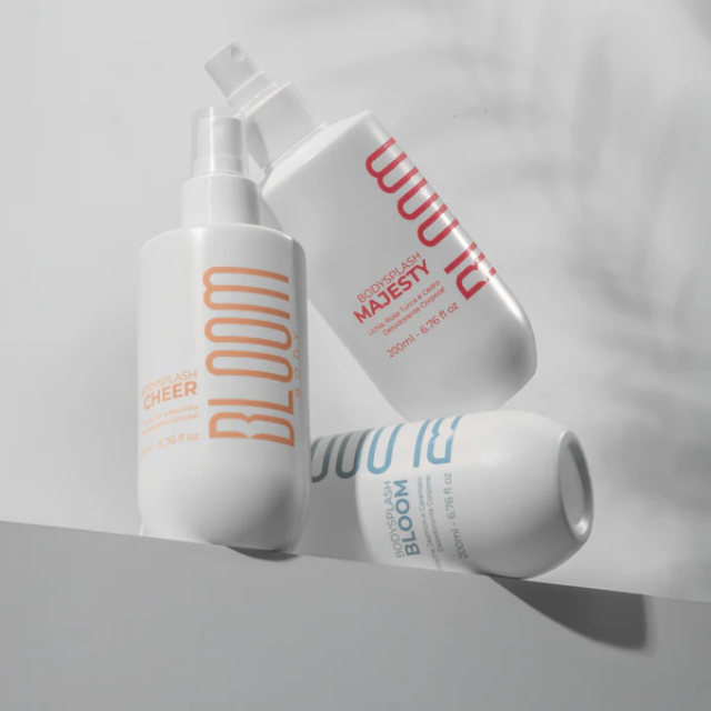 Bloom Body Body Splash Trio Kit: Majesty + Pistachio & Vanilla + Cheer – 3 x 6.76 fl oz (200 ml) vanity lifestyle image for daily fragrance rituals – Buy now at MKPBR.COM – Worldwide Shipping