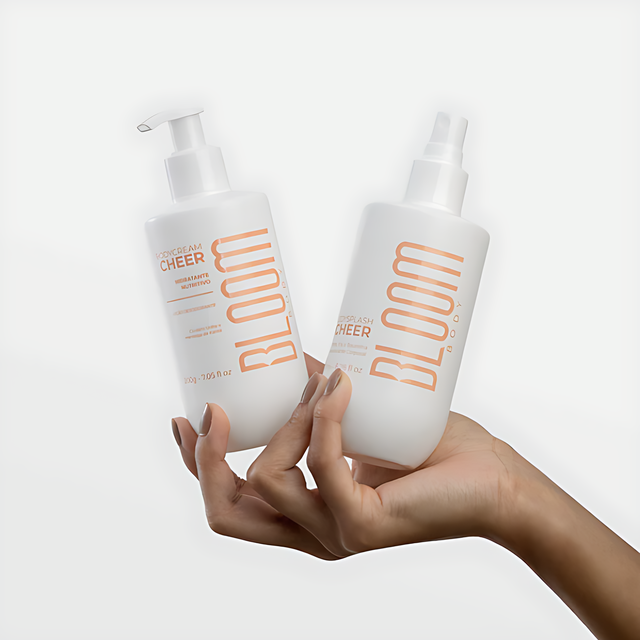 Bloom Body Cheer Kit: Body Cream 7.05 oz (200 g) + Body Splash 6.76 fl oz (200 ml) angled product photo – Buy now at MKPBR.COM – Worldwide Shipping