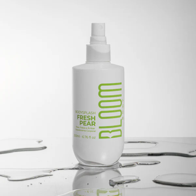 Bloom Body Fresh Pear Body Splash Body Mist Cologne Spray, Fresh Fruity-Floral Scent (Moderate) – 6.76 fl oz (200 ml) lifestyle image with clean, modern beauty styling – Buy now at MKPBR.COM – Worldwide Shipping