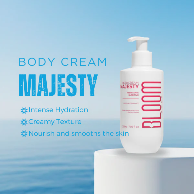 Bloom Body Majesty Deodorant Moisturizing Body Cream, Intense Floral Scent – 7.05 oz (200 g) jar and lid detail with premium finish – Buy now at MKPBR.COM – Worldwide Shipping