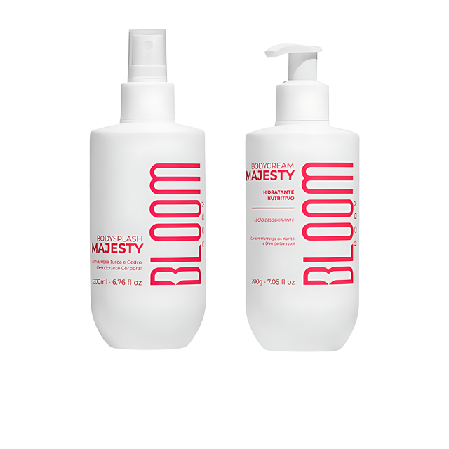 Bloom Body Majesty Kit Body Cream 7.05 oz (200 g) + Body Splash 6.76 fl oz (200 ml), Intense Floral Scent duo front set – Buy now at MKPBR.COM – Worldwide Shipping