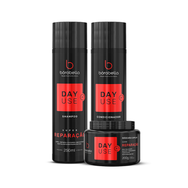 Borabella Day Use Super Repair Kit – Shampoo 250ml Conditioner 250ml and Mask 200g – front view – Buy now at MKPBR.COM – Worldwide Shipping


