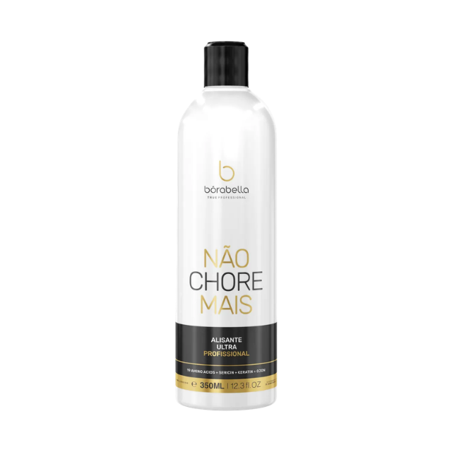 Borabella Não Chore Mais Brazilian Blowout-Style Smoothing Treatment (Pro Use) – 11.83 fl oz (350 ml) bottle front view for salon smoothing – Buy now at MKPBR.COM – Worldwide Shipping