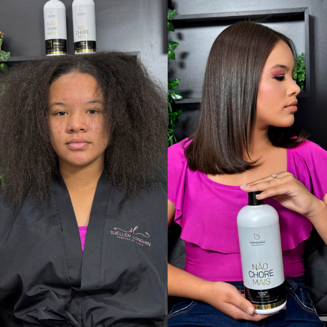 Borabella Não Chore Mais Brazilian Blowout-Style Smoothing Treatment (Pro Use) – before and after shine and frizz control results – Buy now at MKPBR.COM – Worldwide Shipping