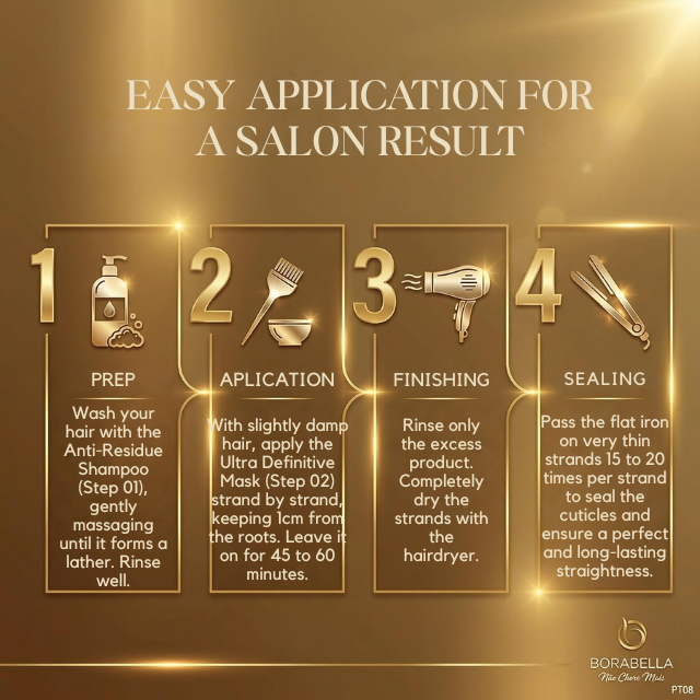 Borabella Não Chore Mais Brazilian Blowout-Style Smoothing Treatment (Pro Use) – salon application step 2 after shampoo – Buy now at MKPBR.COM – Worldwide Shipping