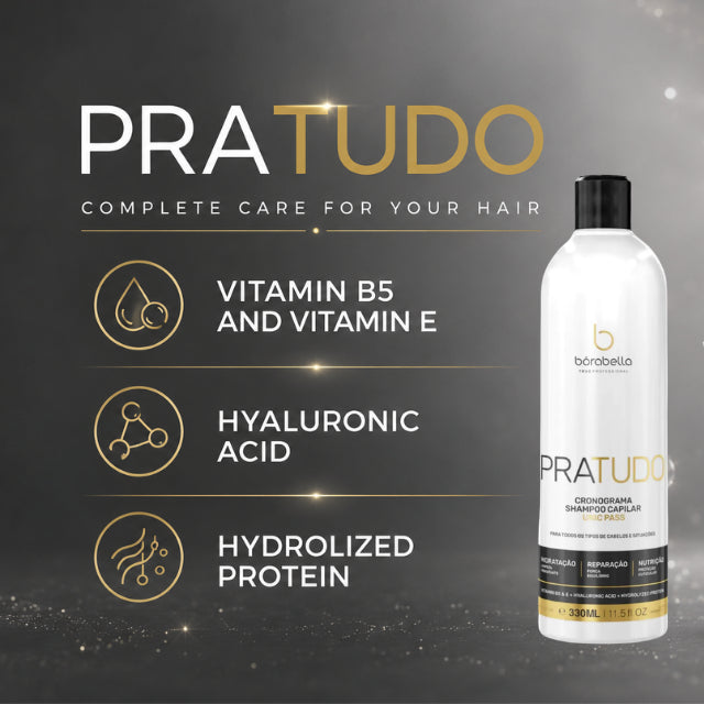 Borabella Pra Tudo Shampoo 25 active ingredients and 16 amino acids highlights – Buy now at MKPBR.COM – Worldwide Shipping