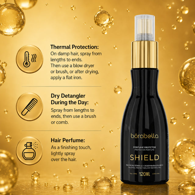 Borabella Shield Thermal Protector Spray – 120 ml bottle front label detail – Buy now at MKPBR.COM – Worldwide Shipping