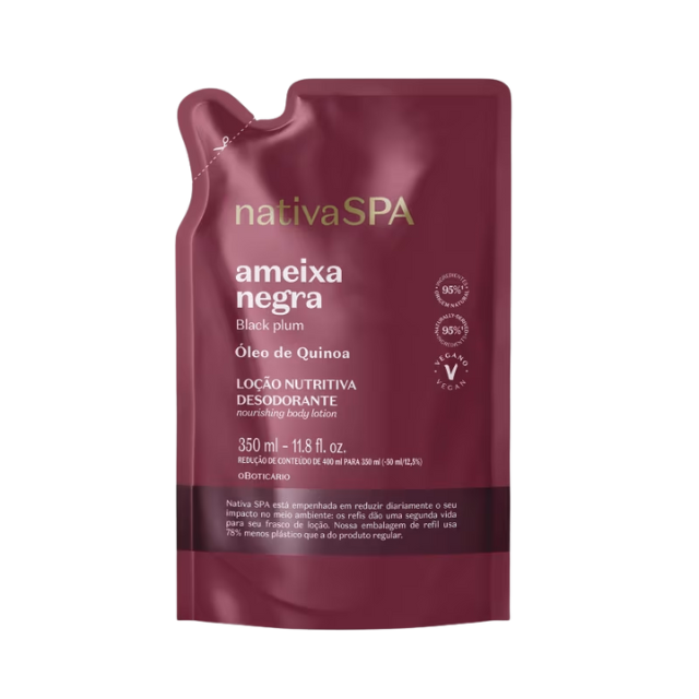 Sustainable 13.52 oz refill pouch for Boticário Ameixa Negra body lotion – Buy now at MKPBR.COM – Worldwide Shipping
