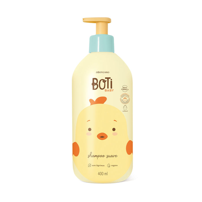 Front of the O Boticário Boti Baby Gentle Baby Shampoo 400 ml bottle, tear-free hypoallergenic Brazilian baby shampoo – Buy now at MKPBR.COM – Worldwide Shipping