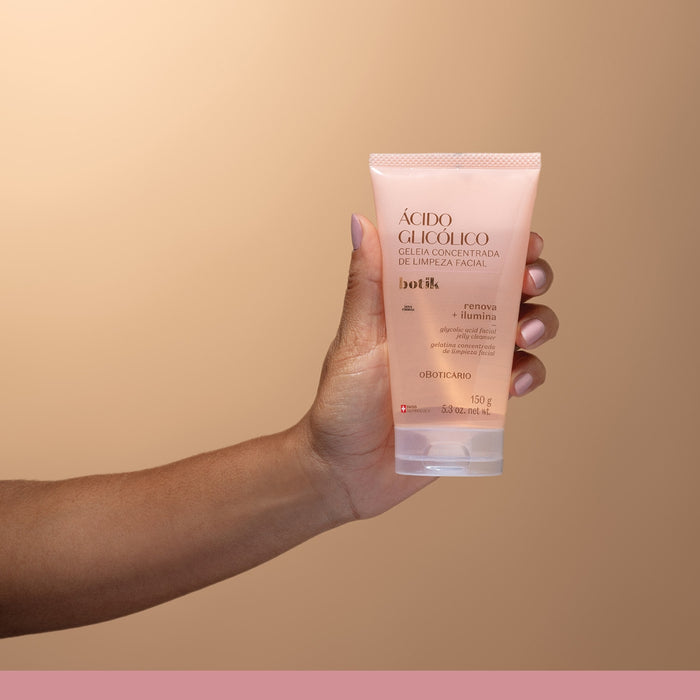 Boticário Botik Ácido Glicólico Concentrated Cleansing Jelly 150 g carton and jar detail showing the thick glycolic acid jelly texture – Buy now at MKPBR.COM – Worldwide Shipping