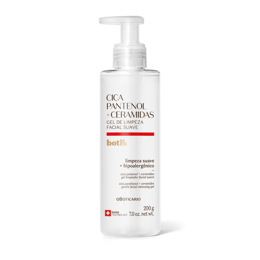 Boticário Botik Cica Panthenol and Ceramides Gentle Facial Cleansing Gel 200 g pump bottle, Brazilian fragrance-free face wash – Buy now at MKPBR.COM – Worldwide Shipping