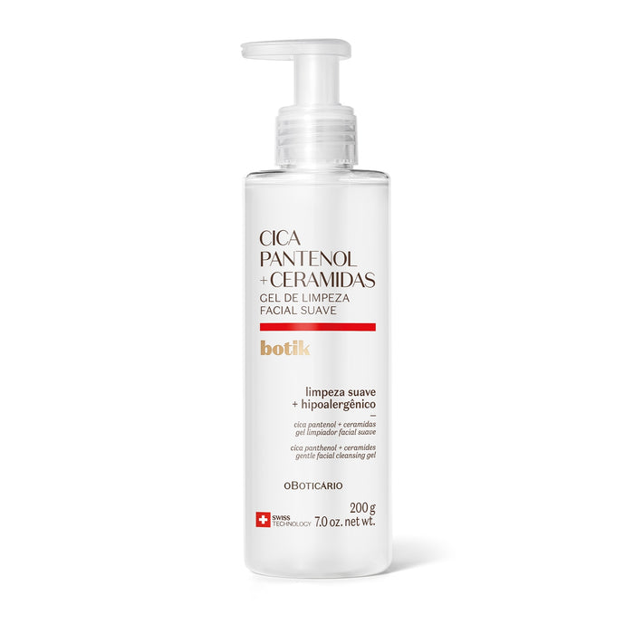 Boticário Botik Cica Panthenol and Ceramides Gentle Facial Cleansing Gel 200 g pump bottle, Brazilian fragrance-free face wash – Buy now at MKPBR.COM – Worldwide Shipping