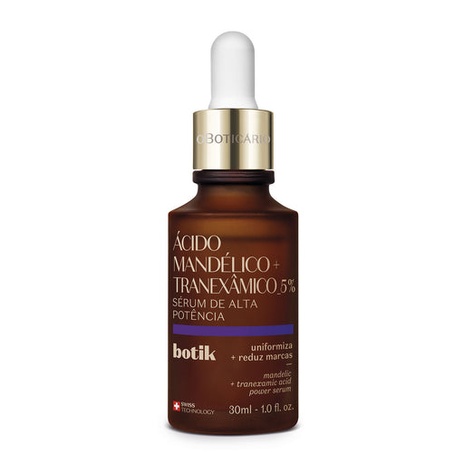 Boticário Botik Mandelic + Tranexamic Acid 5% High-Potency Facial Serum 30 ml amber glass dropper bottle, front label on white – Buy now at MKPBR.COM – Worldwide Shipping