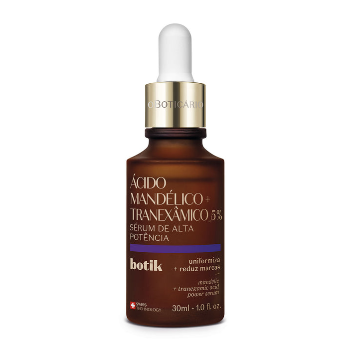 Boticário Botik Mandelic + Tranexamic Acid 5% High-Potency Facial Serum 30 ml amber glass dropper bottle, front label on white – Buy now at MKPBR.COM – Worldwide Shipping