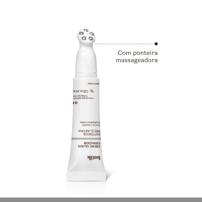 Close-up of the multi-ball metal massaging applicator tip on the Boticário Botik Peptídeos Pró-Elastina 15 g eye cream tube – Buy now at MKPBR.COM – Worldwide Shipping