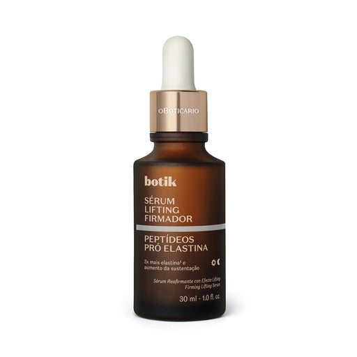 Boticário Botik Peptídeos Pró-Elastina Facial Serum 30 ml amber glass dropper bottle, front view of the Brazilian Botik face serum – Buy now at MKPBR.COM – Worldwide Shipping