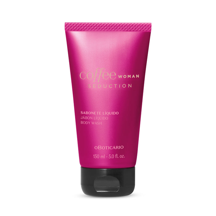 O Boticário Coffee Woman Seduction Body Wash 150 ml pink squeeze tube with black flip-top cap, front label view – Buy now at MKPBR.COM – Worldwide Shipping