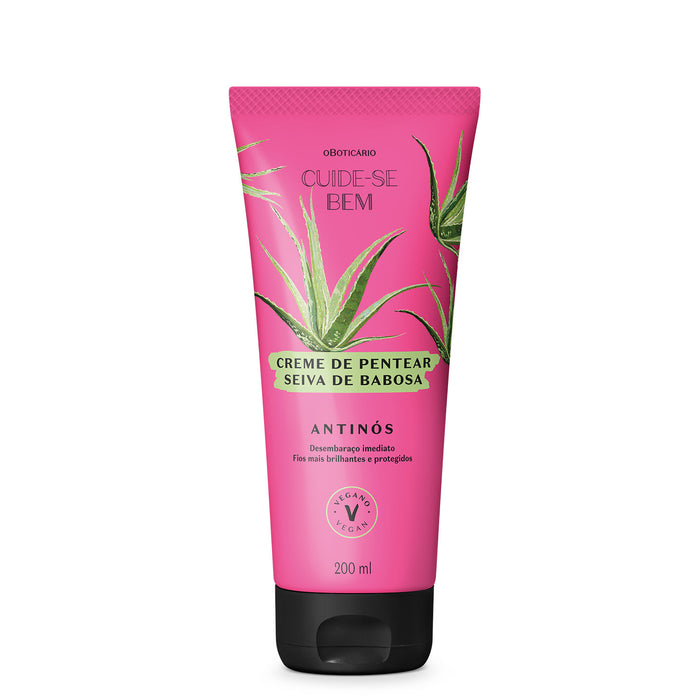 Front view of the O Boticário Cuide-se Bem Feira Aloe Vera Leave-In Styling Cream 200 ml tube, a Brazilian detangling and anti-knot hair cream – Buy now at MKPBR.COM – Worldwide Shipping