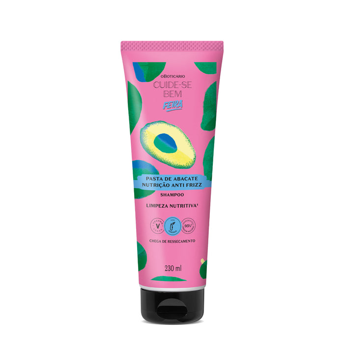 O Boticário Cuide-se Bem Feira Pasta de Abacate avocado shampoo 230 ml green bottle front view, Brazilian nourishing cleansing shampoo for porous hair – Buy now at MKPBR.COM – Worldwide Shipping