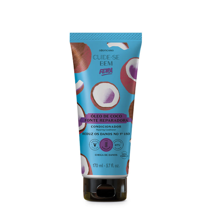 O Boticário Cuide-se Bem Feira Óleo de Coco Coconut Oil Conditioner 170 ml front of bottle, Brazilian vegan detangling conditioner for coarse hair – Buy now at MKPBR.COM – Worldwide Shipping