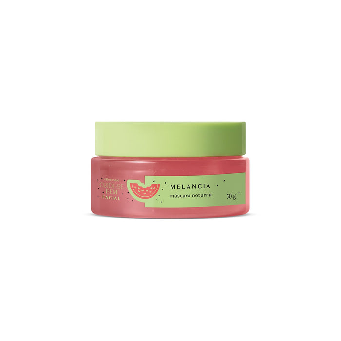 O Boticário Cuide-se Bem Melancia overnight facial mask 50 g in a pink jar with a green lid, front view – Buy now at MKPBR.COM – Worldwide Shipping