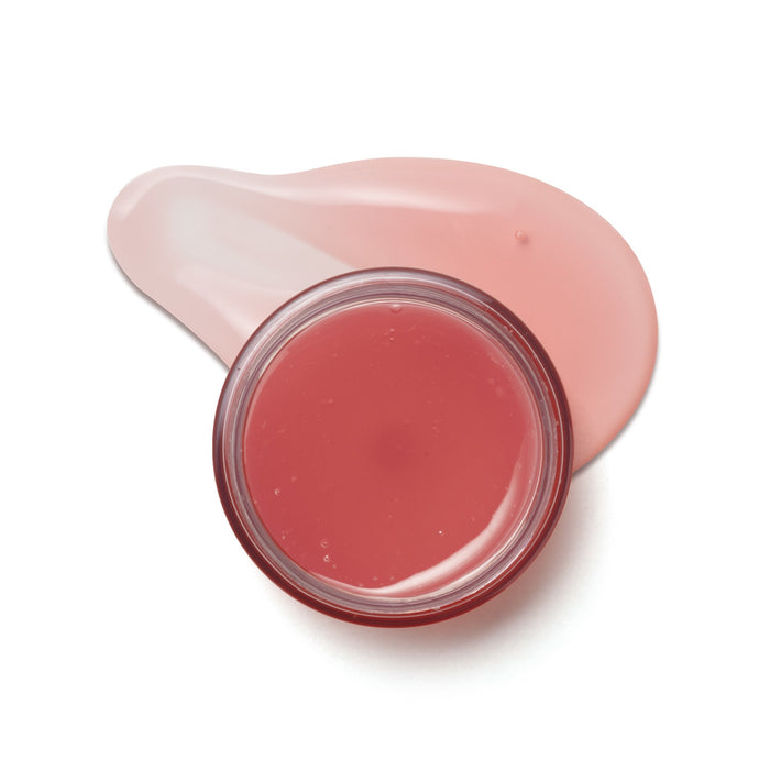 Swatch of Boticário Cuide-se Bem Melancia overnight face mask gel next to the open 50 g jar on a white background – Buy now at MKPBR.COM – Worldwide Shipping