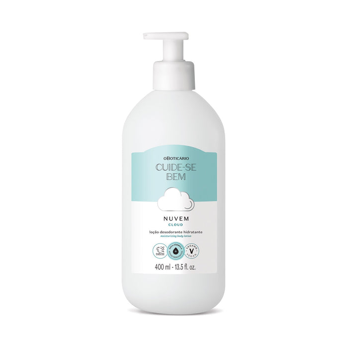 Boticário Cuide-se Bem Nuvem Deodorant Body Lotion 400 ml front view of the Brazilian moisturizing bottle with cloud-soft fragrance – Buy now at MKPBR.COM – Worldwide Shipping