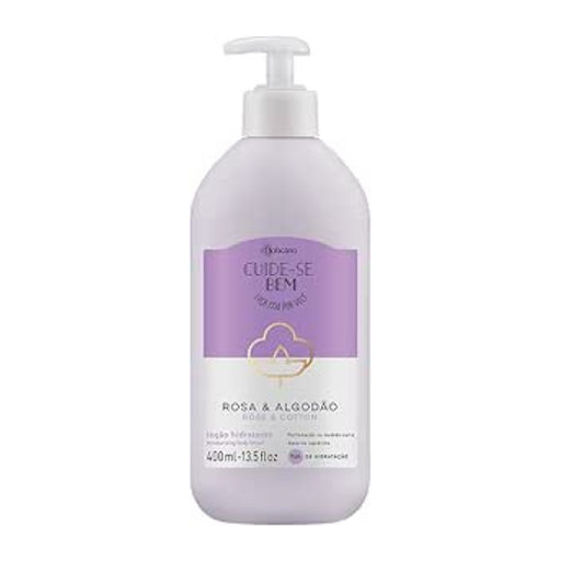 Boticário Cuide-se Bem Rosa e Algodão Body Lotion 13.52 fl oz with delicate rose and cotton scent – Buy now at MKPBR.COM – Worldwide Shipping