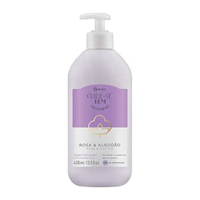 Boticário Cuide-se Bem Rosa e Algodão Body Lotion 13.52 fl oz with delicate rose and cotton scent – Buy now at MKPBR.COM – Worldwide Shipping