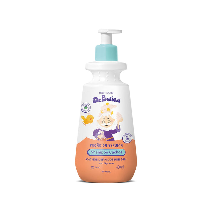 Boticario Dr. Botica Pocao da Espuma Kids Curly Hair Shampoo 400 ml green apple tear-free bottle, front view of the Brazilian sulfate-free kids shampoo – Buy now at MKPBR.COM – Worldwide Shipping