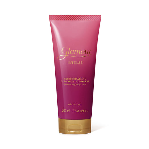 Boticário Glamour Intense Deodorant Body Lotion 200 ml pink and gold tube front view on white background – Buy now at MKPBR.COM – Worldwide Shipping