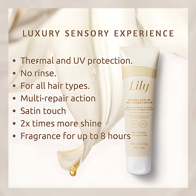 Boticário Lily Leave-in Hair Serum for all hair types with multi-repair technology – Buy now at MKPBR.COM – Worldwide Shipping