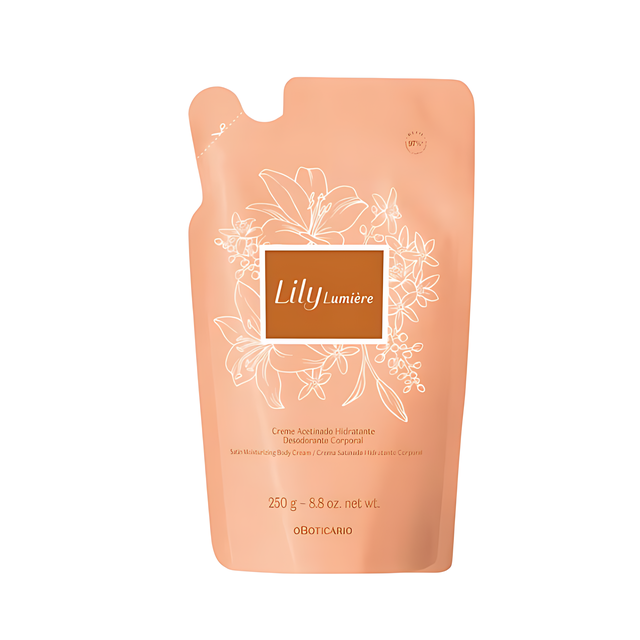 Sustainable 8.82 oz refill pouch for Boticário Lily Lumière body cream – Buy now at MKPBR.COM – Worldwide Shipping