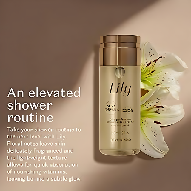 Boticário Lily Perfumed Body Oil lifestyle bath ritual – Buy now at MKPBR.COM – Worldwide Shipping