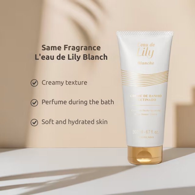 Boticário Lily Satin Hydrating Body Cream 2.65 oz for 48h moisture – Buy now at MKPBR.COM – Worldwide Shipping