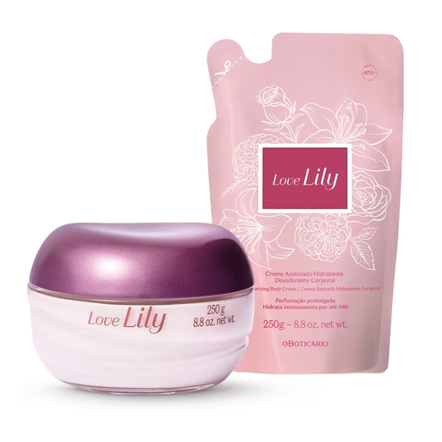 Boticário Love Lily Essential Duo Kit with jar and refill 17.6 oz total – Buy now at MKPBR.COM – Worldwide Shipping
