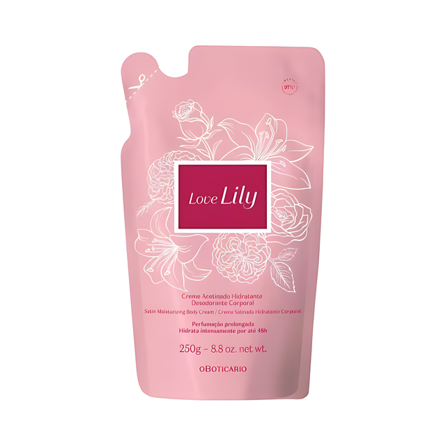 Boticário Love Lily Refill Pouch 8.82 oz for sustainable skincare routine – Buy now at MKPBR.COM – Worldwide Shipping