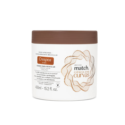 Front of the Boticário Match Ciência das Curvas Crespos leave-in styling cream 450 ml jar for 4ABC coily hair – Buy now at MKPBR.COM – Worldwide Shipping