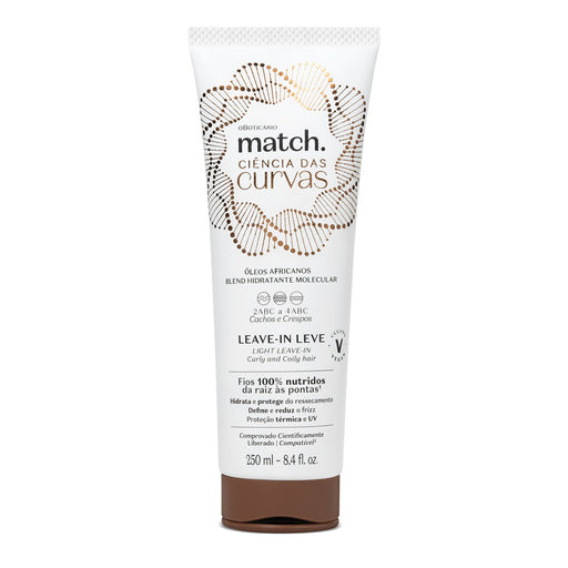Front view of the Boticário Match Ciência das Curvas lightweight curl leave-in gel 250 ml tube, a Brazilian curl-defining and frizz-control styling jelly for wavy, curly and coily hair – Buy now at MKPBR.COM – Worldwide Shipping