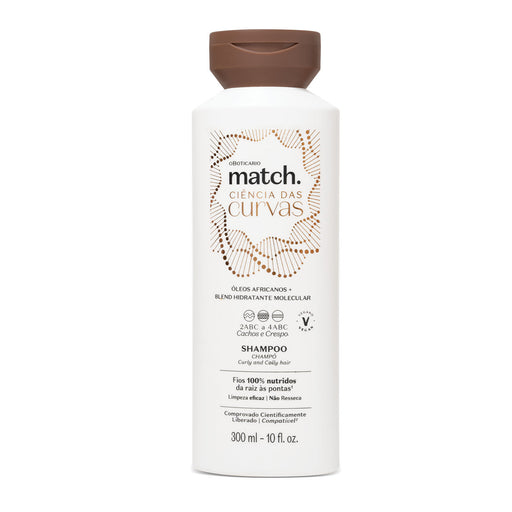 O Boticario Match Ciencia das Curvas low-poo curl shampoo 300 ml front view of the bottle, sulfate and silicone-free cleansing for curls 2A to 4C – Buy now at MKPBR.COM – Worldwide Shipping