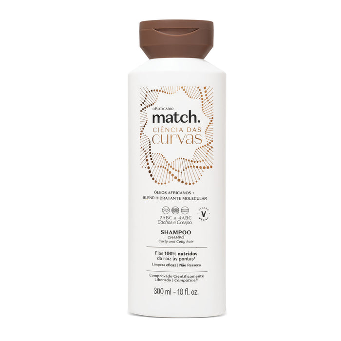 O Boticario Match Ciencia das Curvas low-poo curl shampoo 300 ml front view of the bottle, sulfate and silicone-free cleansing for curls 2A to 4C – Buy now at MKPBR.COM – Worldwide Shipping