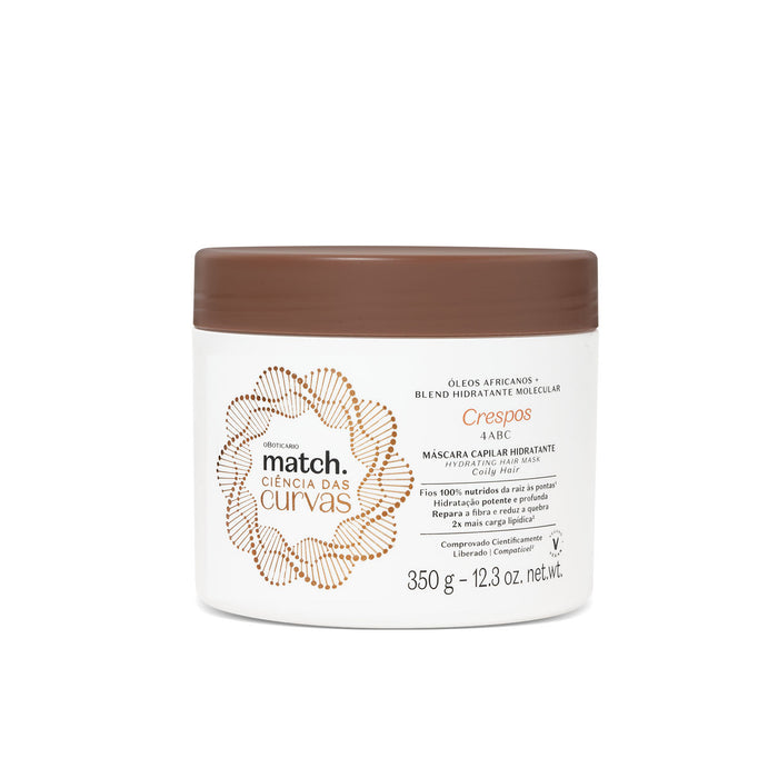O Boticário Match Ciência das Curvas Crespos hydrating hair mask 350g jar, front packshot of the Brazilian no-poo deep conditioning mask for 4BC coils – Buy now at MKPBR.COM – Worldwide Shipping