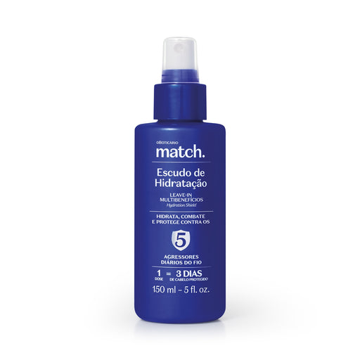 Front view of O Boticário Match Escudo de Hidratação multi-benefit leave-in spray bottle for dry curly hair – Buy now at MKPBR.COM – Worldwide Shipping