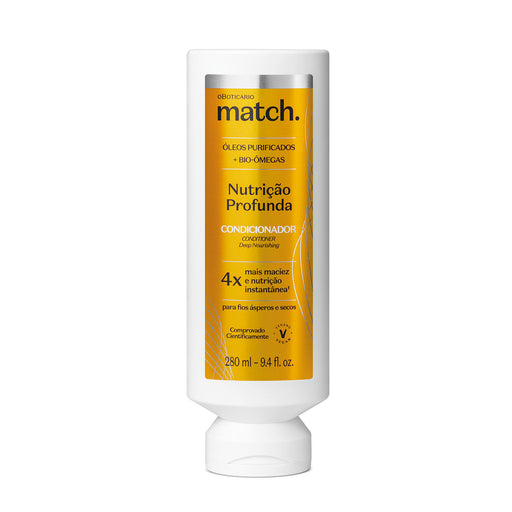 O Boticário Match Nutrição Profunda Conditioner 280 ml front view of the refillable Brazilian deep nourishment conditioner bottle for dry, coarse hair – Buy now at MKPBR.COM – Worldwide Shipping