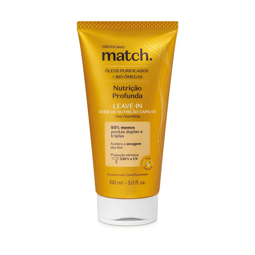 Boticário Match Nutrição Profunda Nourishing Leave-In 150 ml bottle front view, Brazilian no-rinse smoothing cream for dry and damaged hair – Buy now at MKPBR.COM – Worldwide Shipping