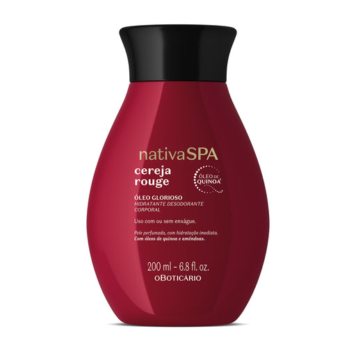 Boticário Nativa SPA Cereja Rouge Hydrating Deodorant Body Oil 200 ml bottle front view, Brazilian 100% vegetable body oil – Buy now at MKPBR.COM – Worldwide Shipping