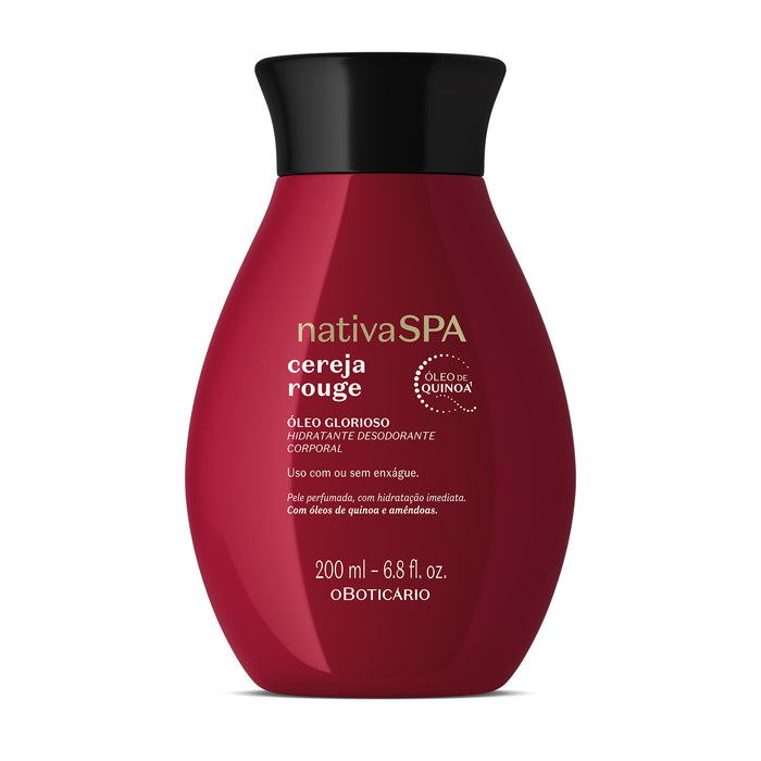 Boticário Nativa SPA Cereja Rouge Hydrating Deodorant Body Oil 200 ml bottle front view, Brazilian 100% vegetable body oil – Buy now at MKPBR.COM – Worldwide Shipping