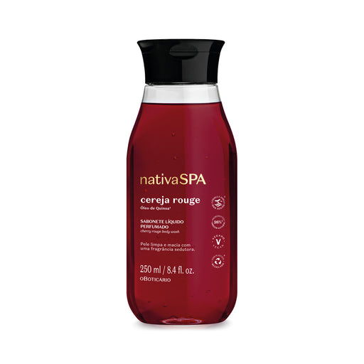 Boticário Nativa SPA Cereja Rouge Perfumed Body Wash 250 ml ruby-red bottle with black flip-top cap, front label view – Buy now at MKPBR.COM – Worldwide Shipping