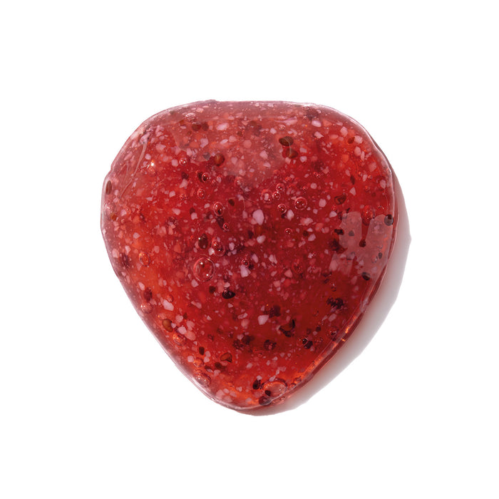 Ruby red gel texture swatch of Nativa SPA Morango Ruby Body Scrub showing gentle exfoliating particles – Buy now at MKPBR.COM – Worldwide Shipping