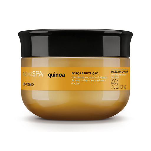 Front view of the Boticário Nativa SPA Quinoa Hair Mask 200 g jar, Brazilian deep conditioning treatment with 100% pure quinoa oil – Buy now at MKPBR.COM – Worldwide Shipping